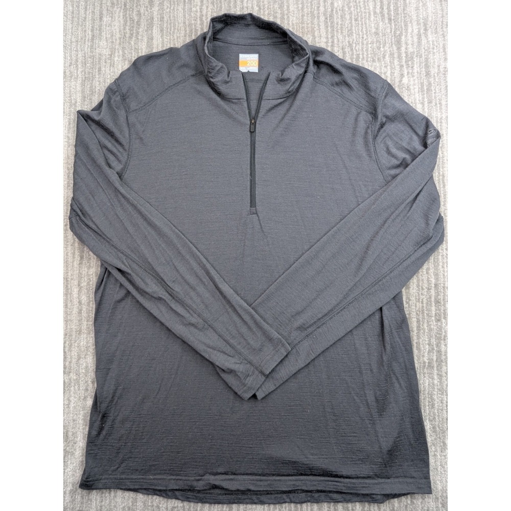 Icebreaker 1/4 Zip Pullover Men's L Merino Wool 200 Base Layer Gray Lightweight